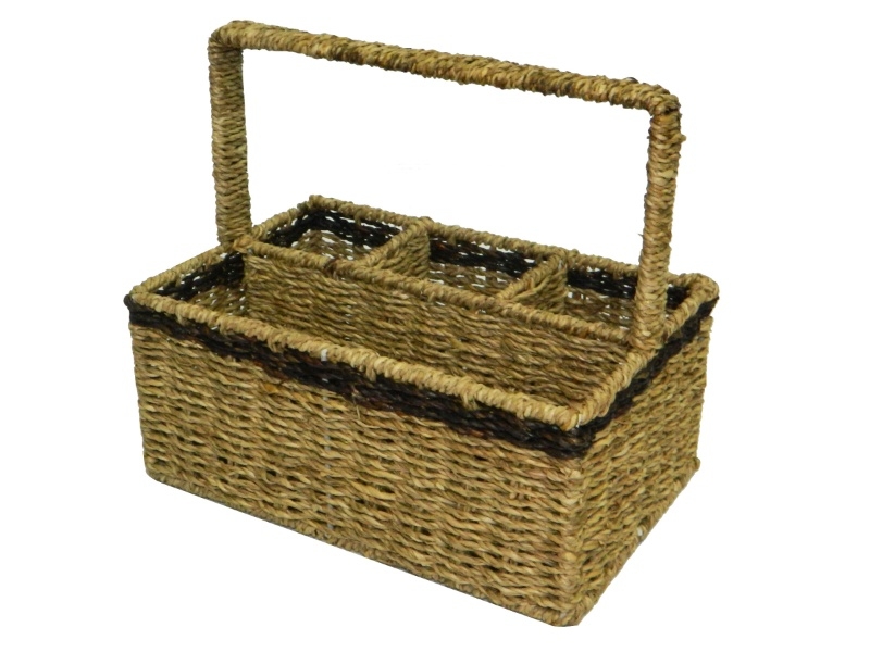 Pro Two-Tone Seagrass Flatware Caddy with Handle - Handcrafted Dining Organizer